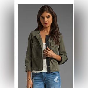 Free People Lou Military Cropped Army Green Distressed Jacket